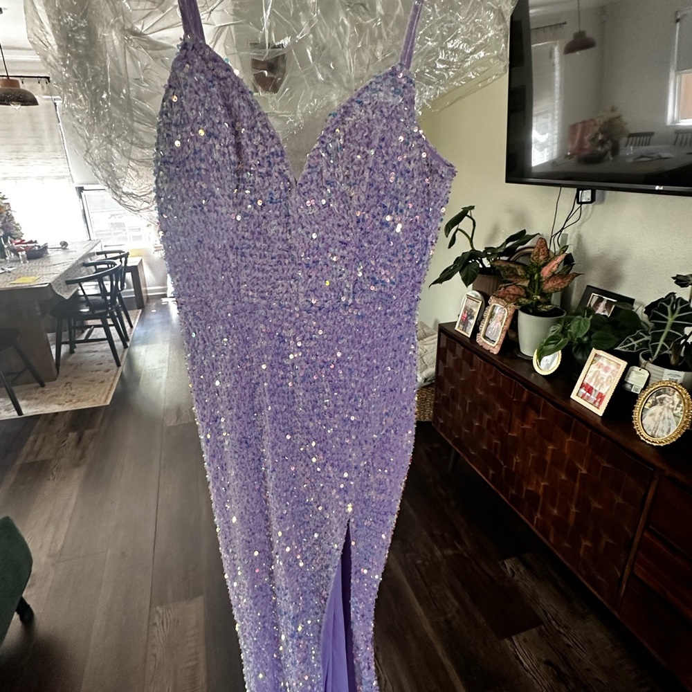 Purple Sequin Gown with Slit